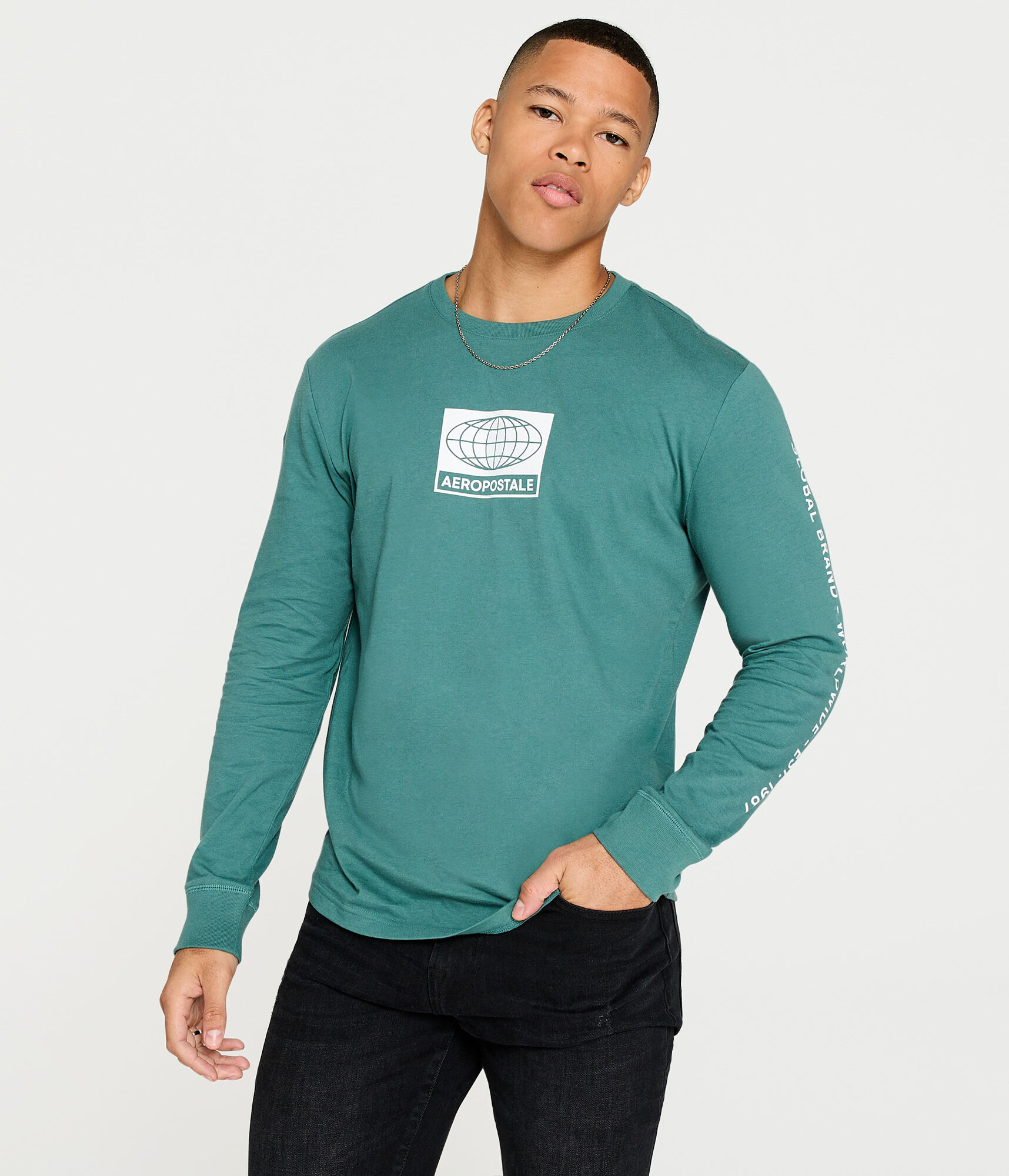 Long Sleeve Aeropostale Globe Logo Graphic Tee