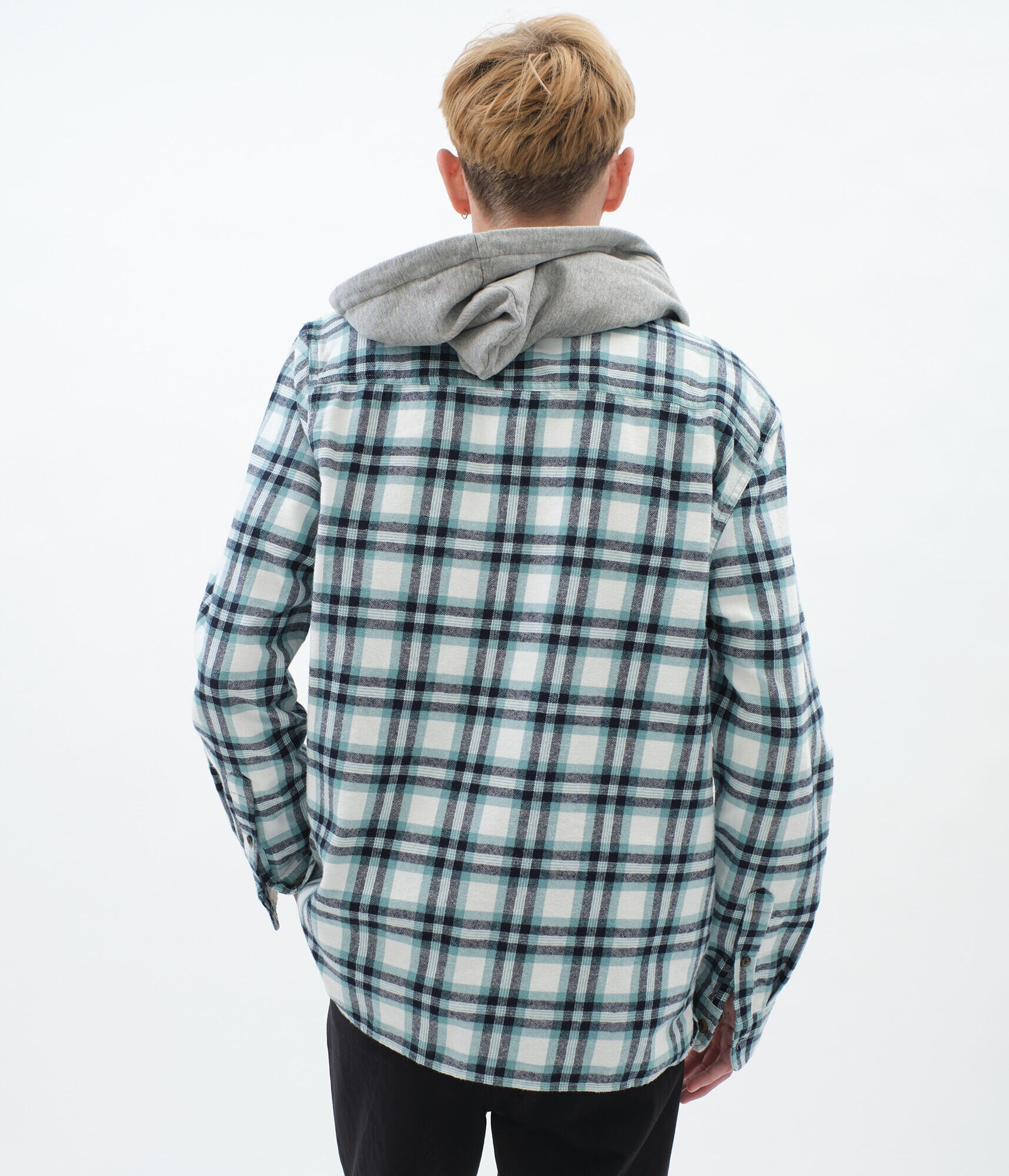 Long Sleeve Plaid Hooded Button-Down Shirt