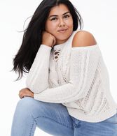 Lace-Up Cold-Shoulder Sweater