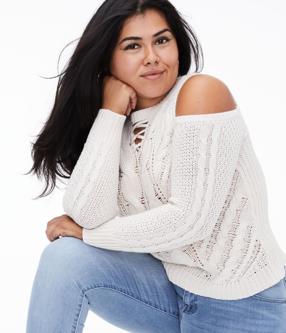 Lace-Up Cold-Shoulder Sweater