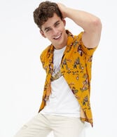Tropical Floral Button-Down Camp Shirt