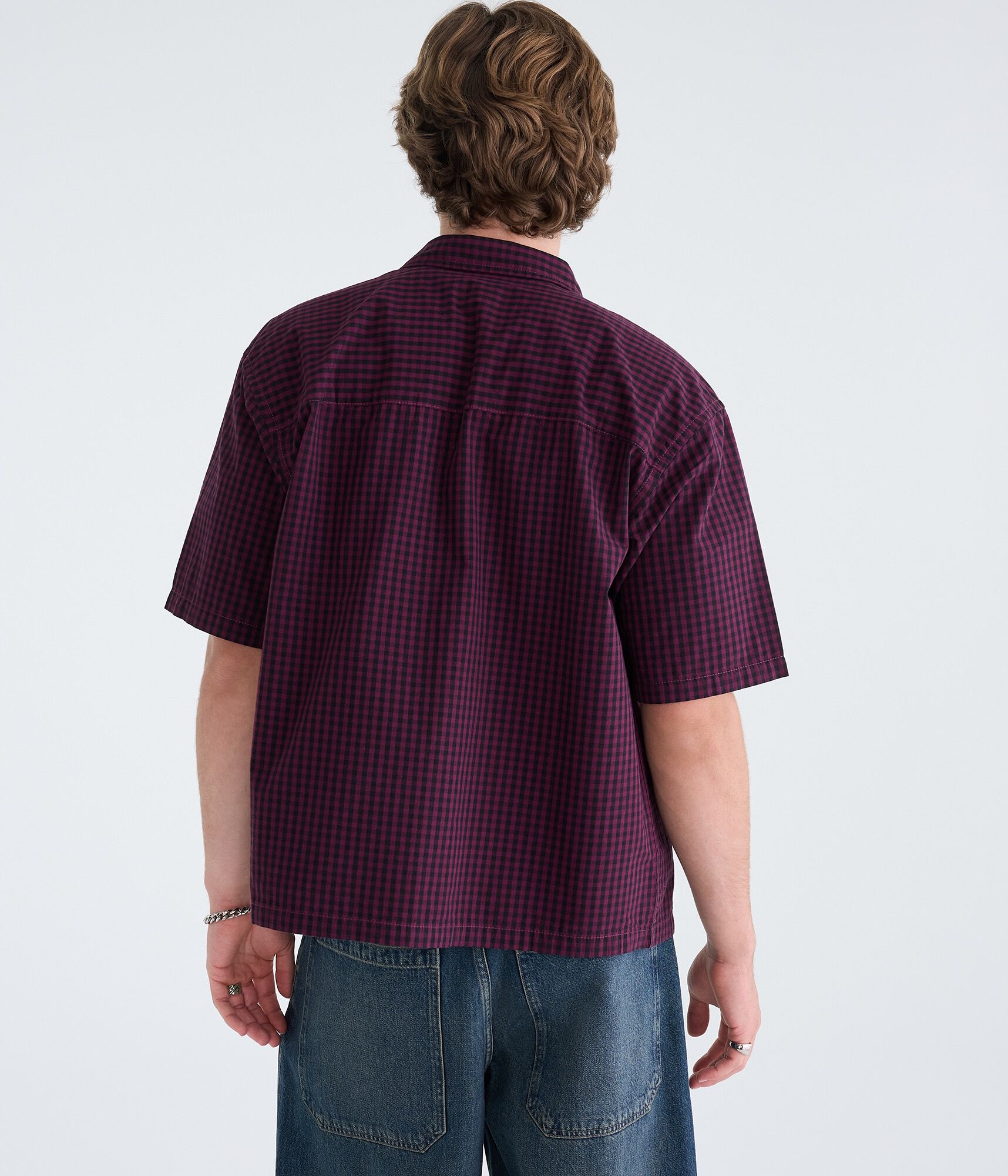 Graphic Microplaid Boxy Shirt