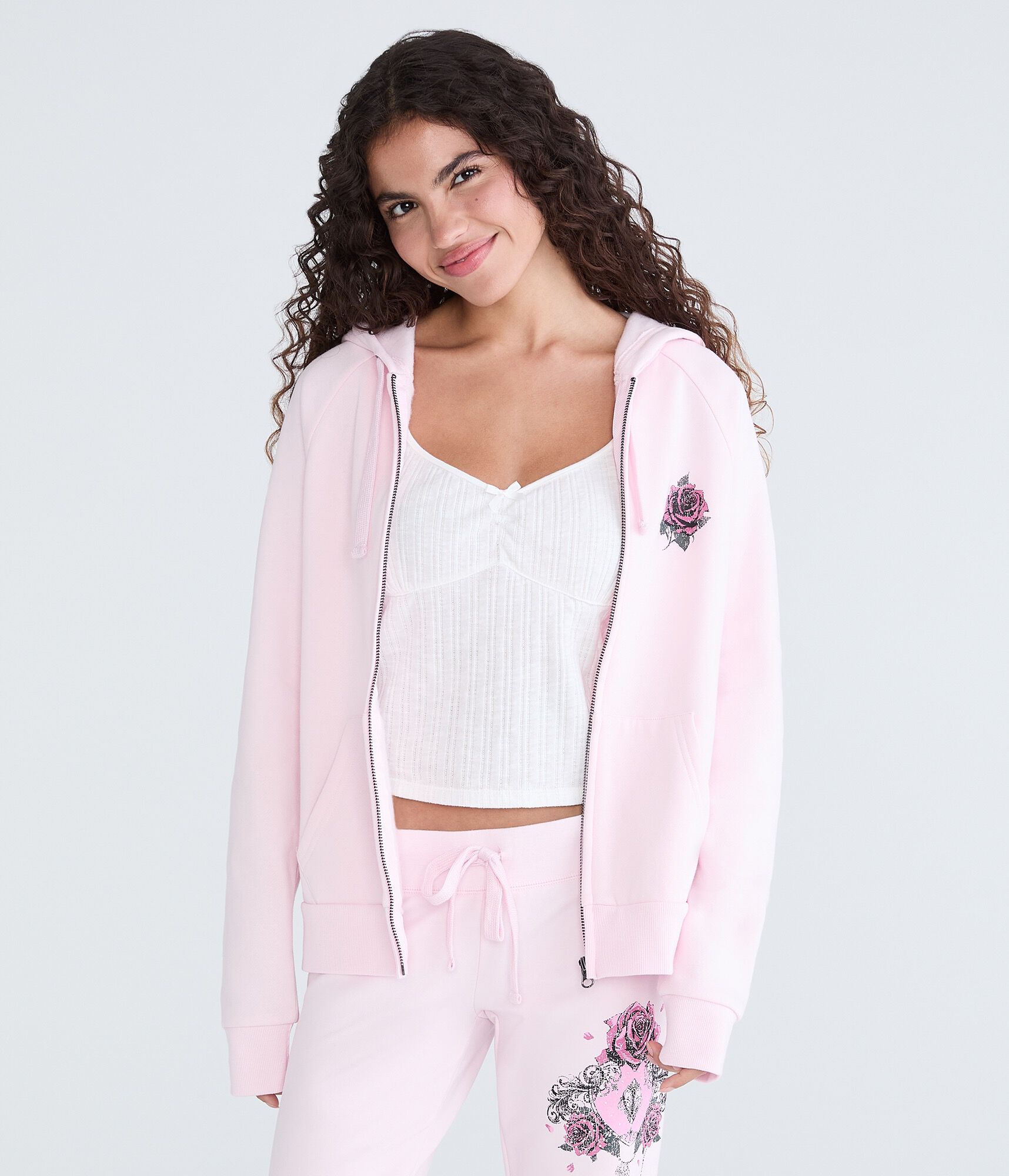 Cloud Soft Rose Locket Full-Zip Hoodie