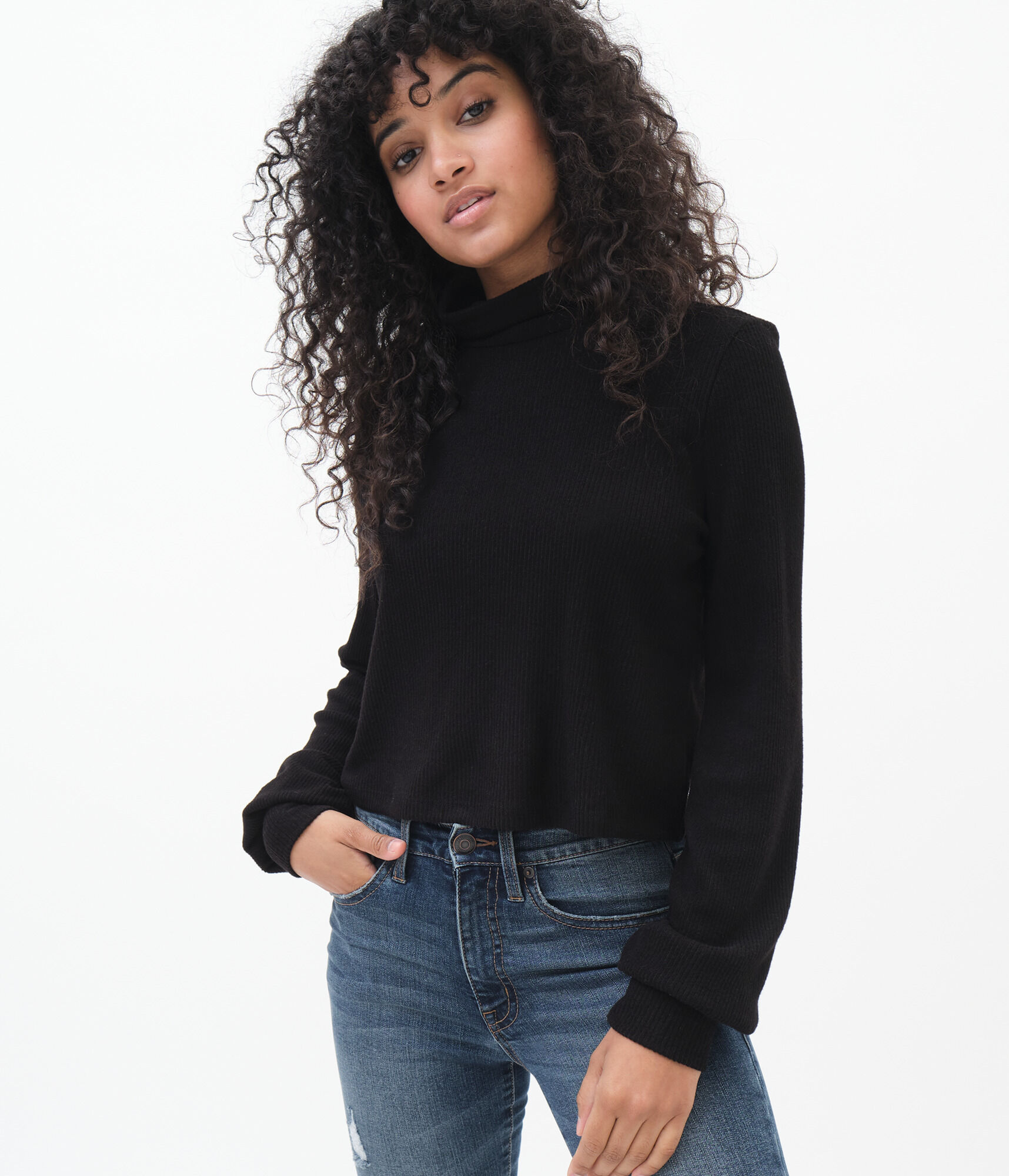 Long Sleeve Marled Turtleneck Top