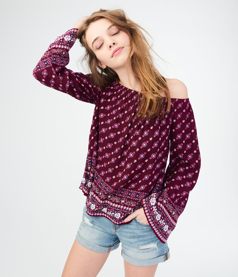 Long Sleeve Floral Off-The-Shoulder Top