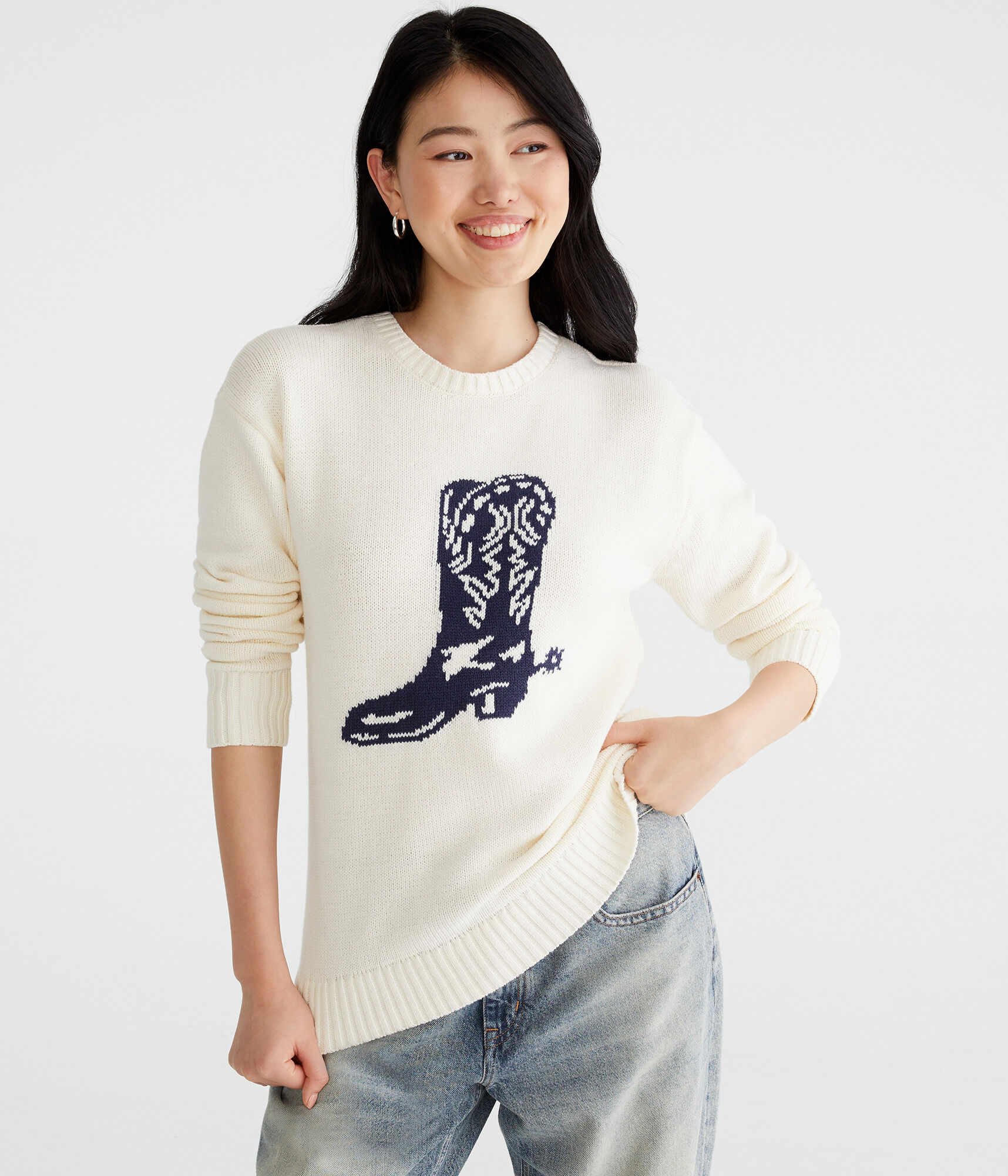 Cowgirl Boot Oversized Crew Sweater