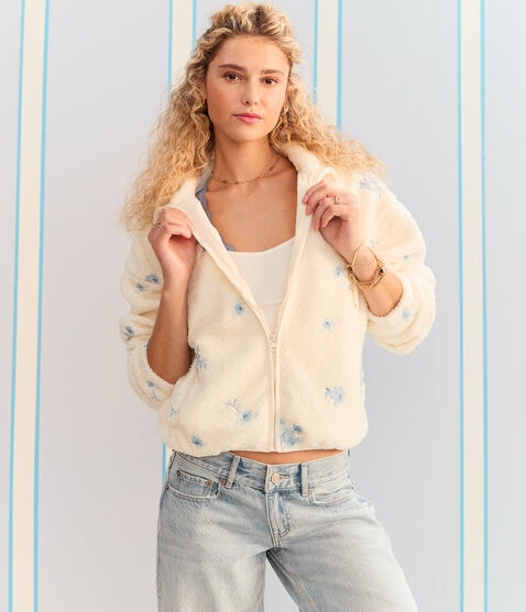 Demetra for Aero Floral Full-Zip Sherpa Jacket Demetra for Aero Floral Full-Zip Sherpa Jacket