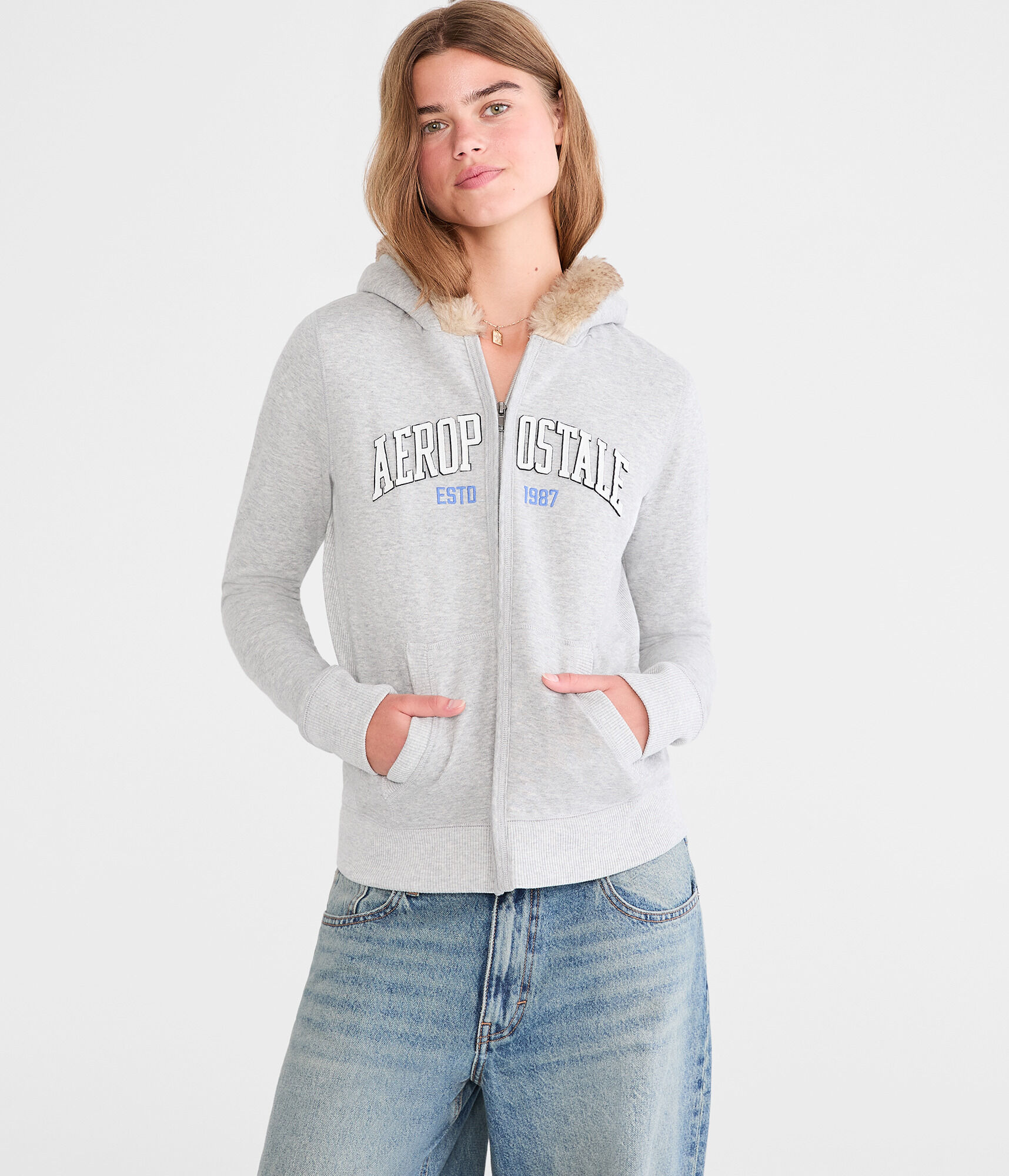 Aero 1987 Faux Fur-Trim Full-Zip Hoodie