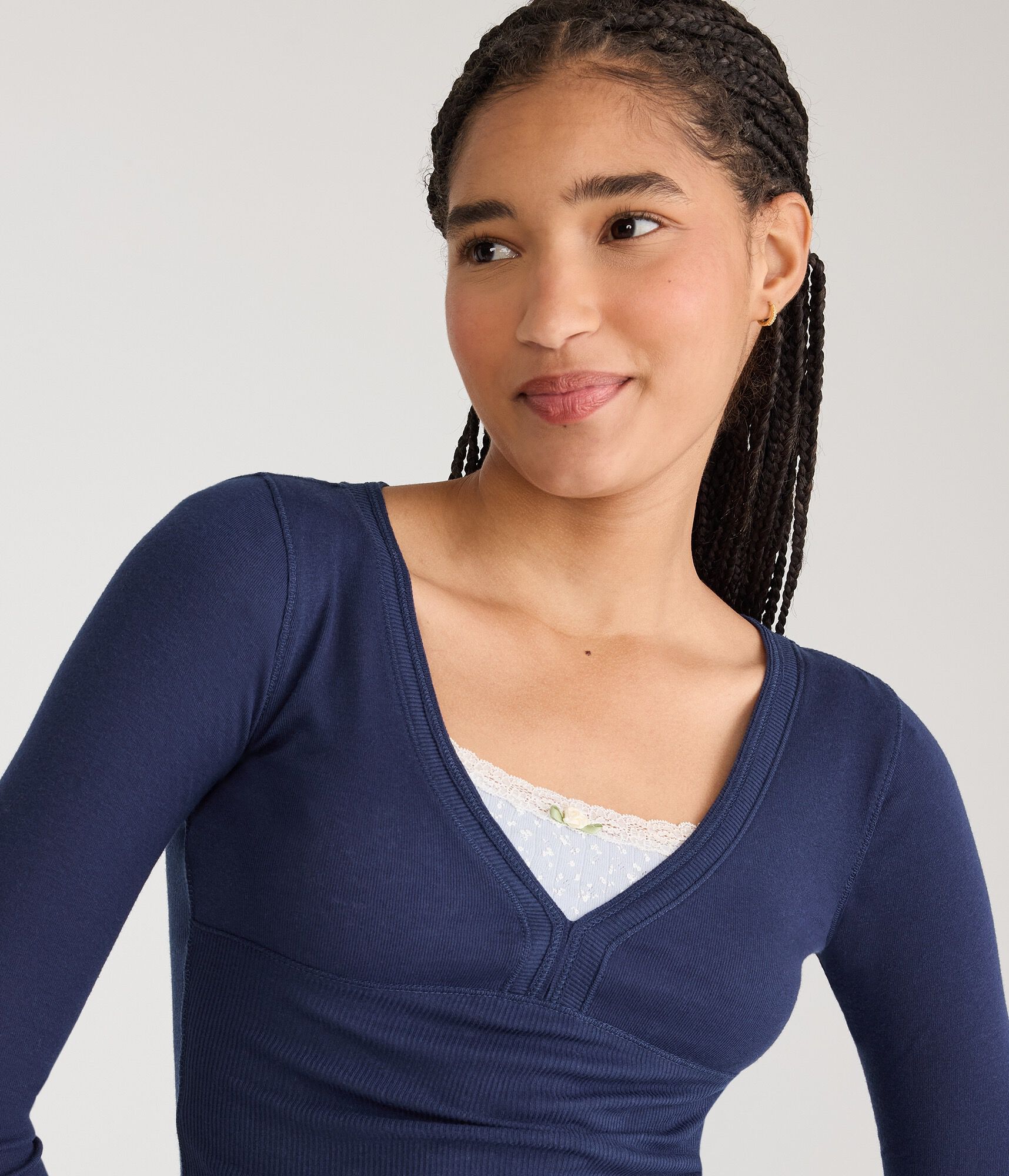 Long Sleeve Ribbed V-Neck Tee
