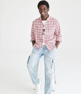 Long Sleeve Relaxed Plaid Oxford Shirt