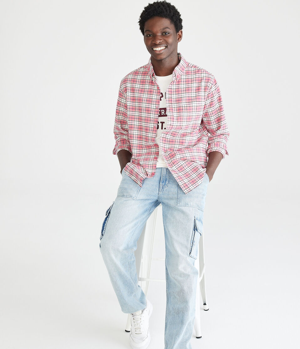 Long Sleeve Relaxed Plaid Oxford Shirt