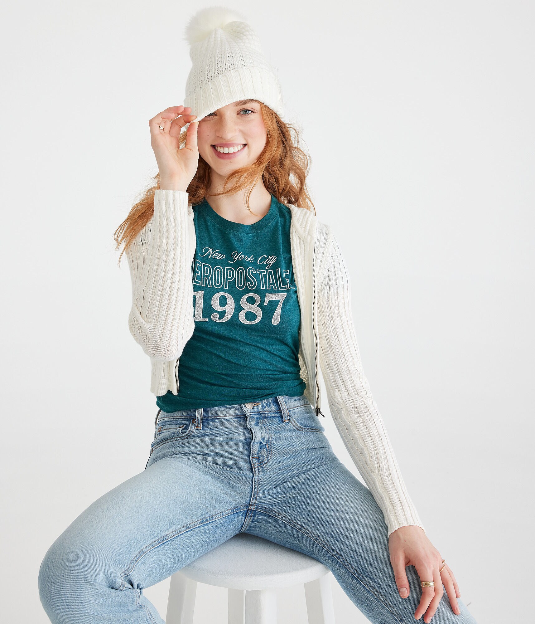 Aeropostale 1987 Glitter Graphic Tee