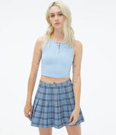 Solid High-Neck Snap Cropped Tank