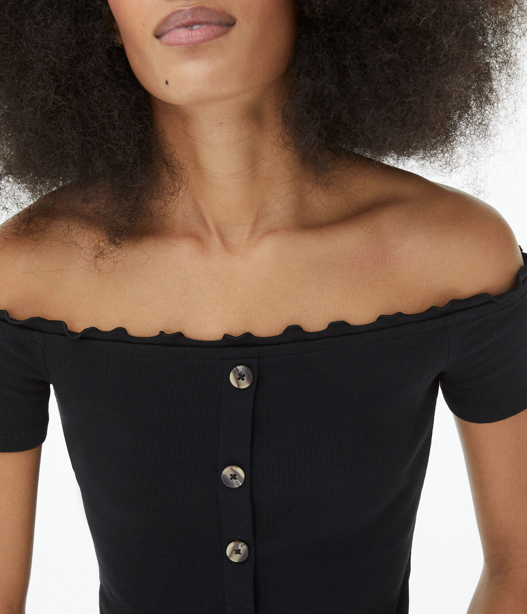 Ribbed Off-The-Shoulder Button-Front Top***