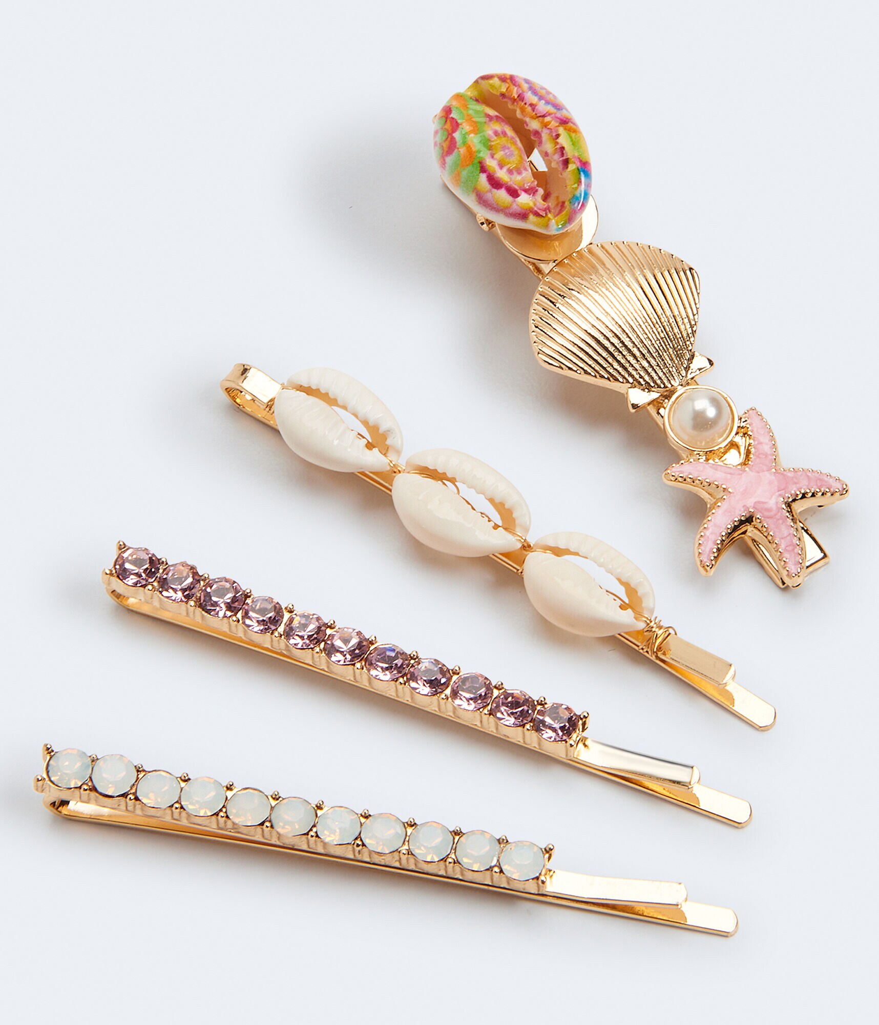 Shell &amp; Rhinestone Hair Clip 4-Pack