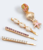 Shell & Rhinestone Hair Clip 4-Pack