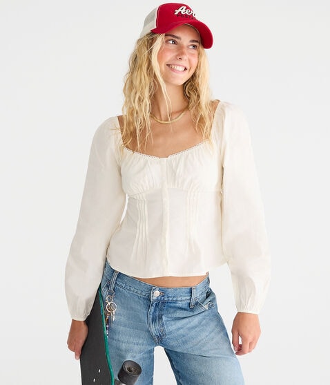 Long Sleeve Pleated Babydoll Top Long Sleeve Pleated Babydoll Top