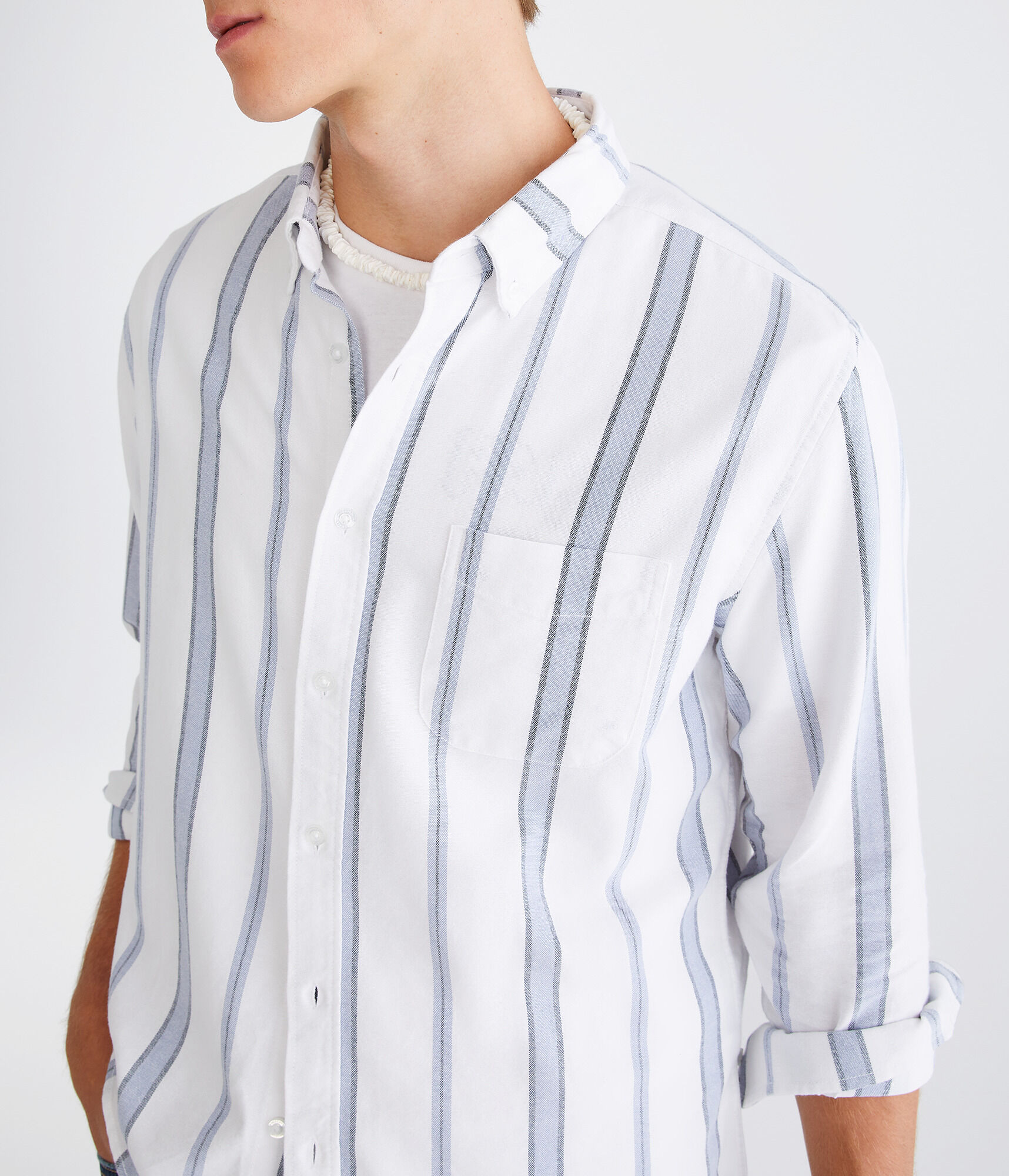 Long Sleeve Relaxed Vertical Stripe Oxford Shirt