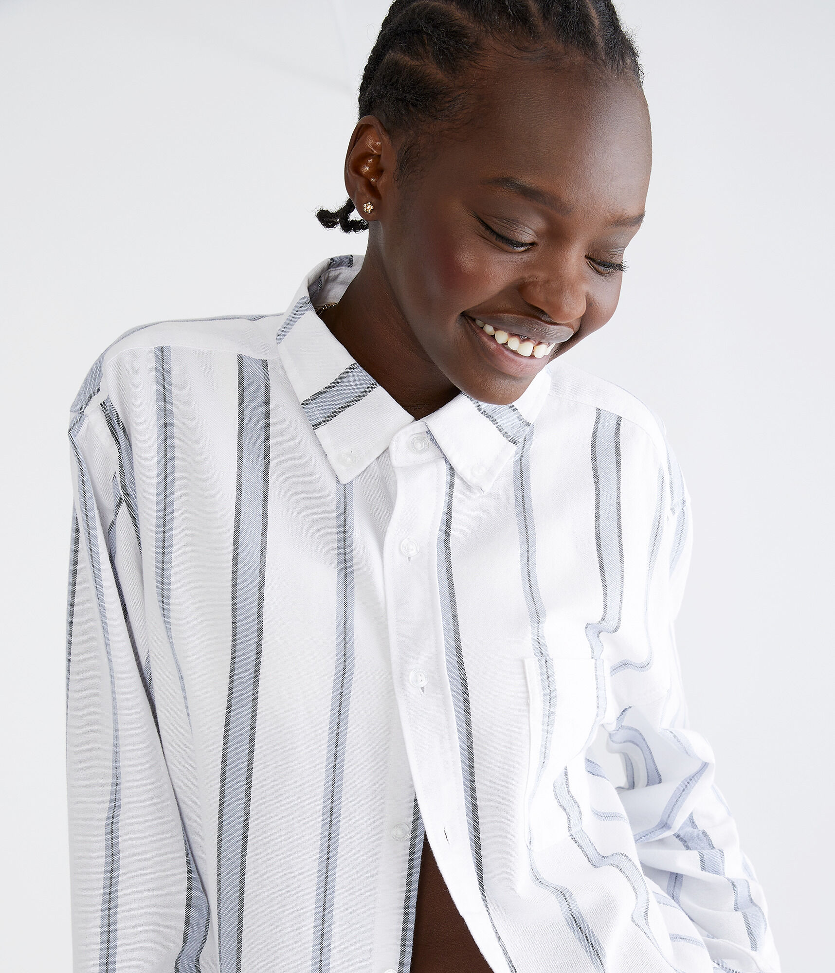 Long Sleeve Relaxed Vertical Stripe Oxford Shirt