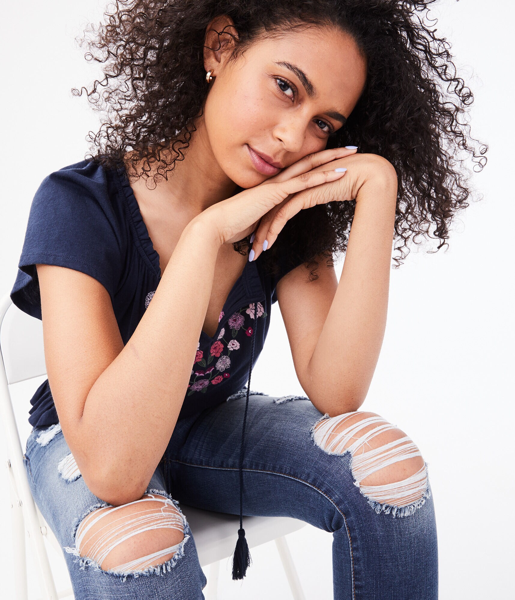 Embroidered Peasant Top