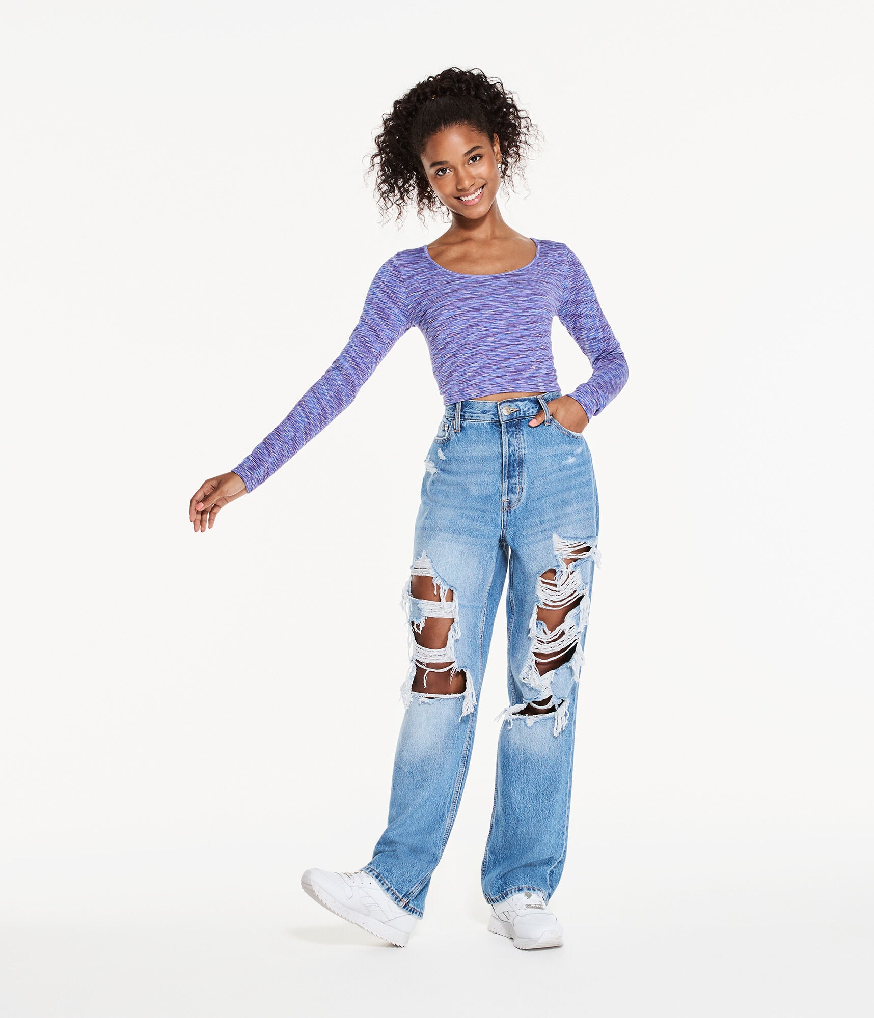 Long Sleeve Marled Seamless Wear 3 Ways Crop Top