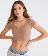 Seriously Soft Cropped Notch-Neck Tee