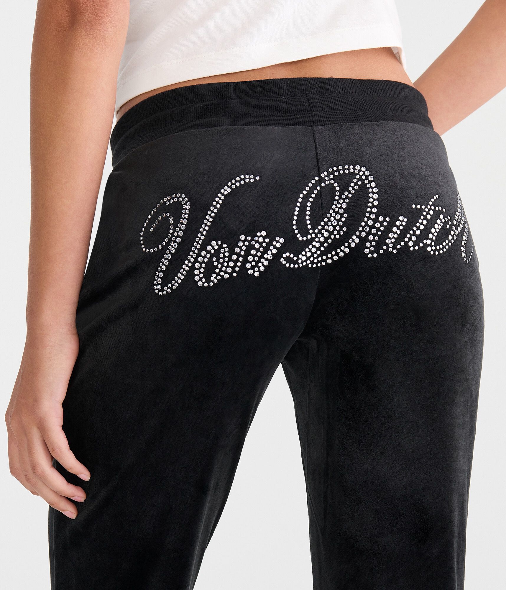 Von Dutch Rhinestone Low-Rise Velour Flare Leg Pants