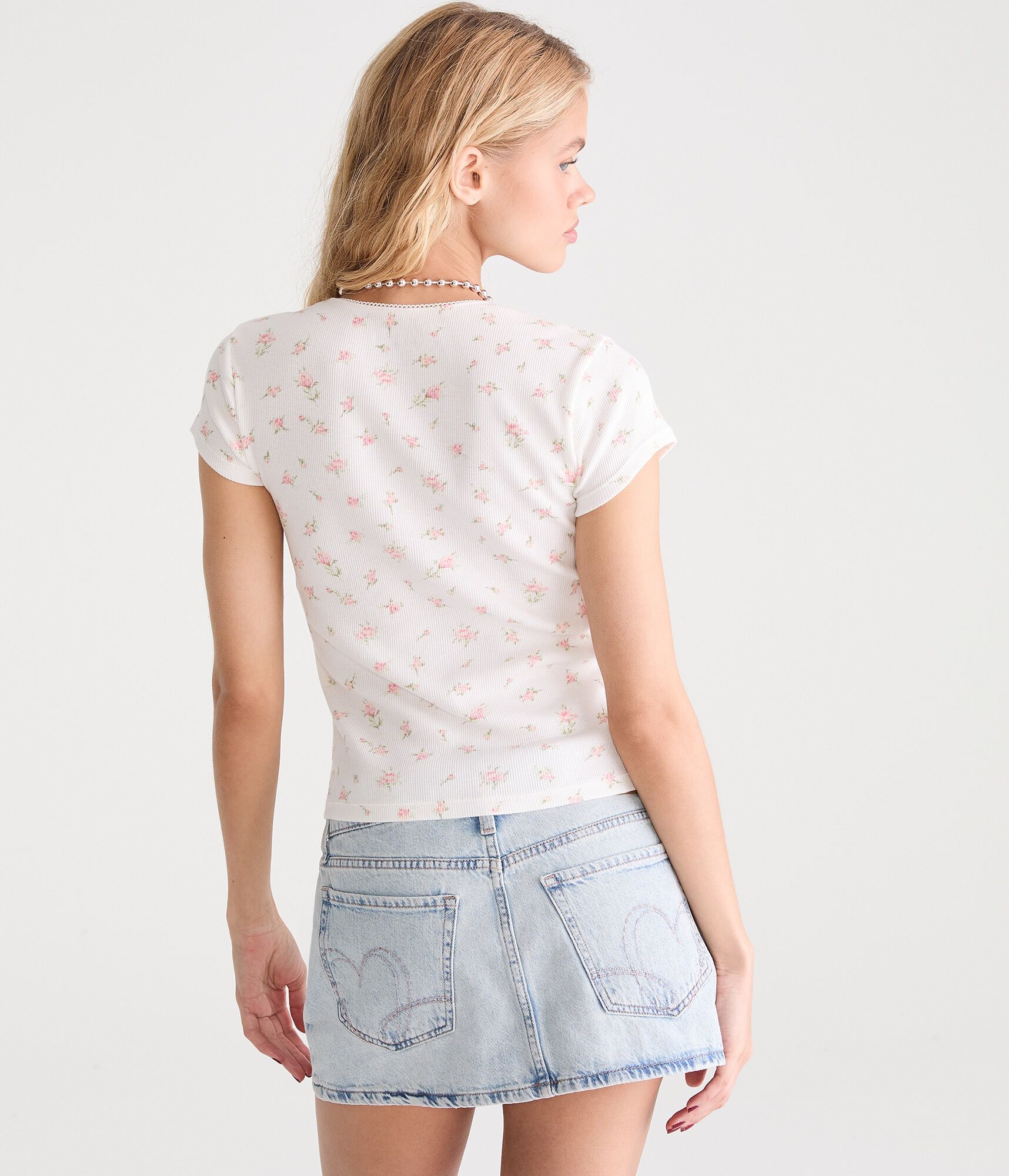 Seriously Soft Floral Picot-Trim V-Neck Tee
