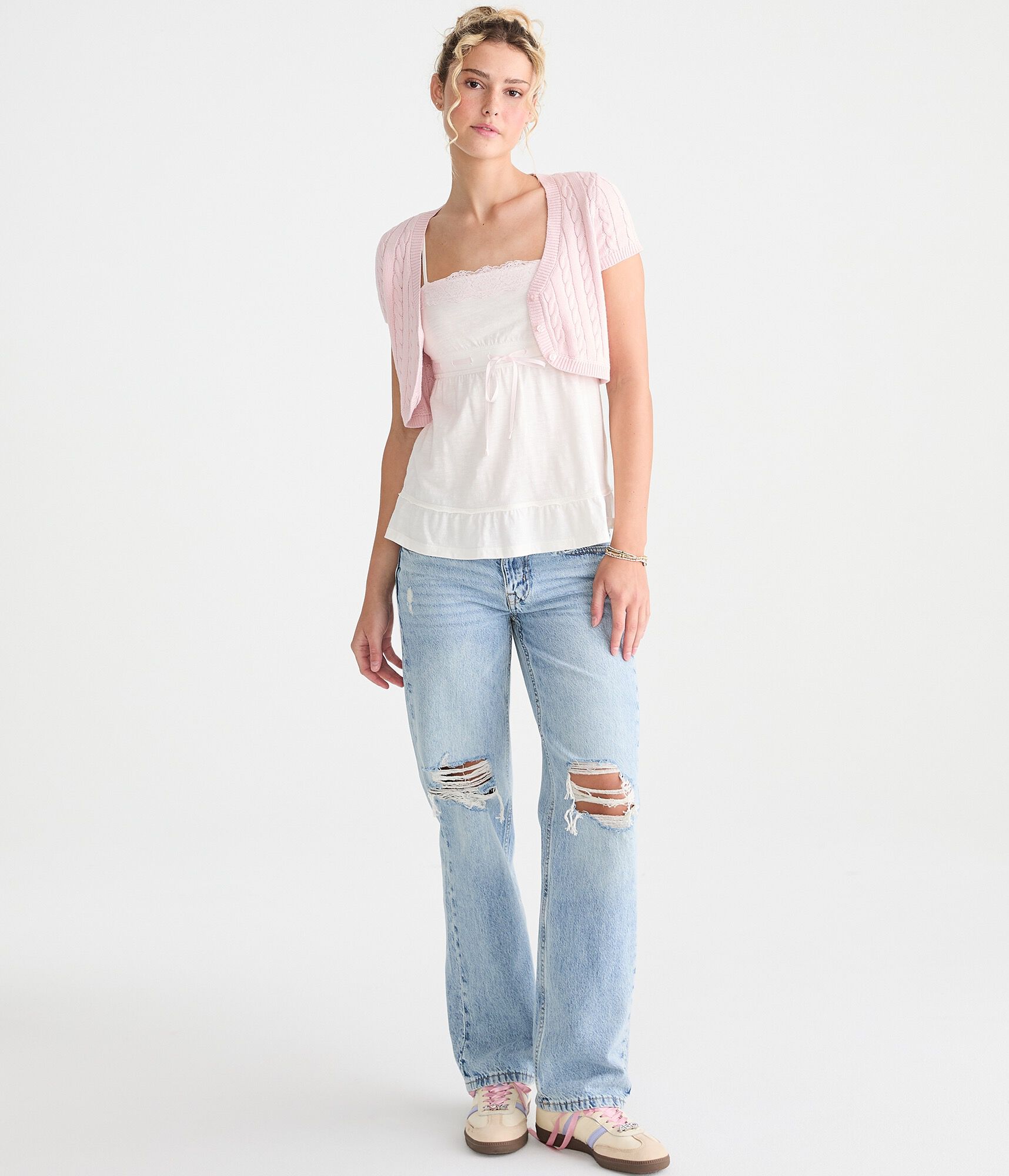 Short Sleeve Cable Knit Sweater Shrug