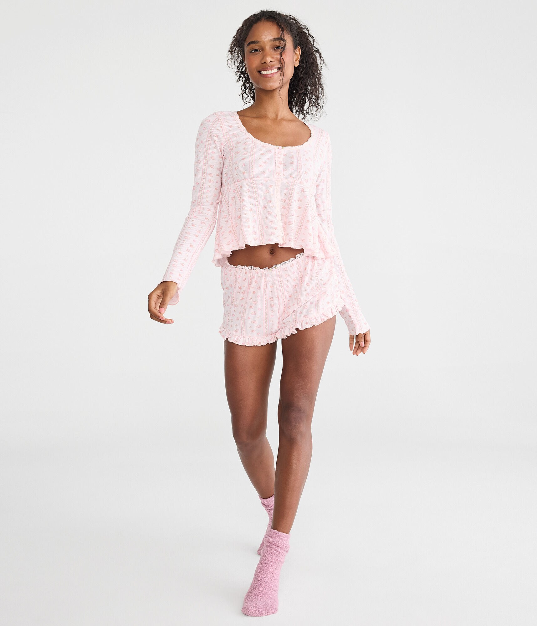Ruffled Knit Sleep Shorts