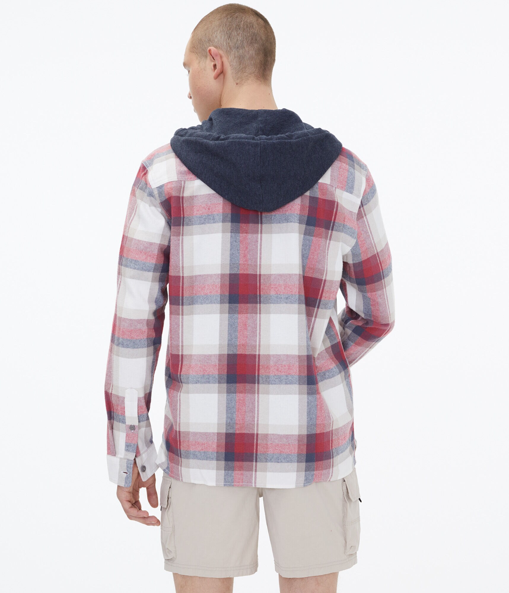 Long Sleeve Plaid Flannel Hooded Button-Down Shirt