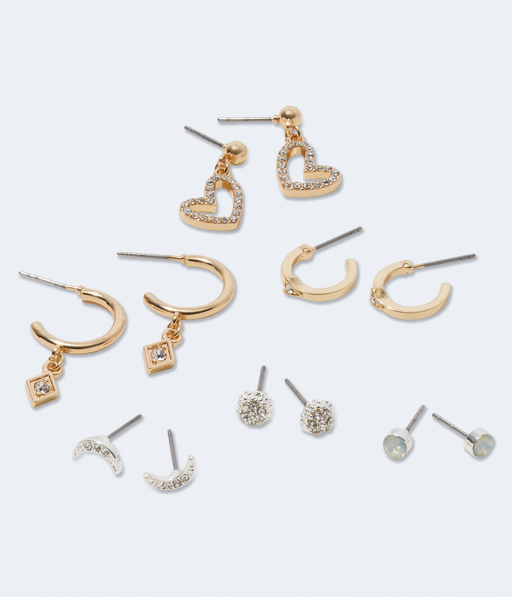 Rhinestone Charm Hoop &amp; Stud Earring 6-Pack