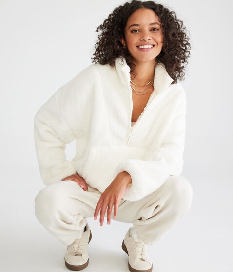 Sherpa Fleece Half-Zip Pullover Jacket