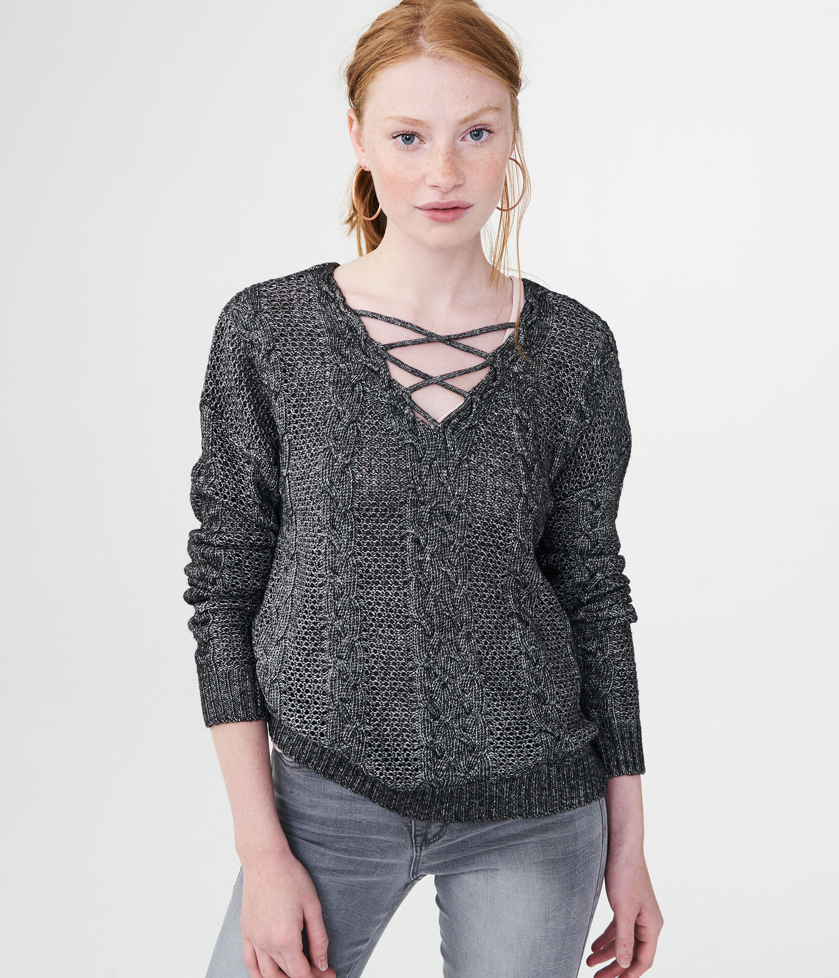 Cable Lace-Up Sweater