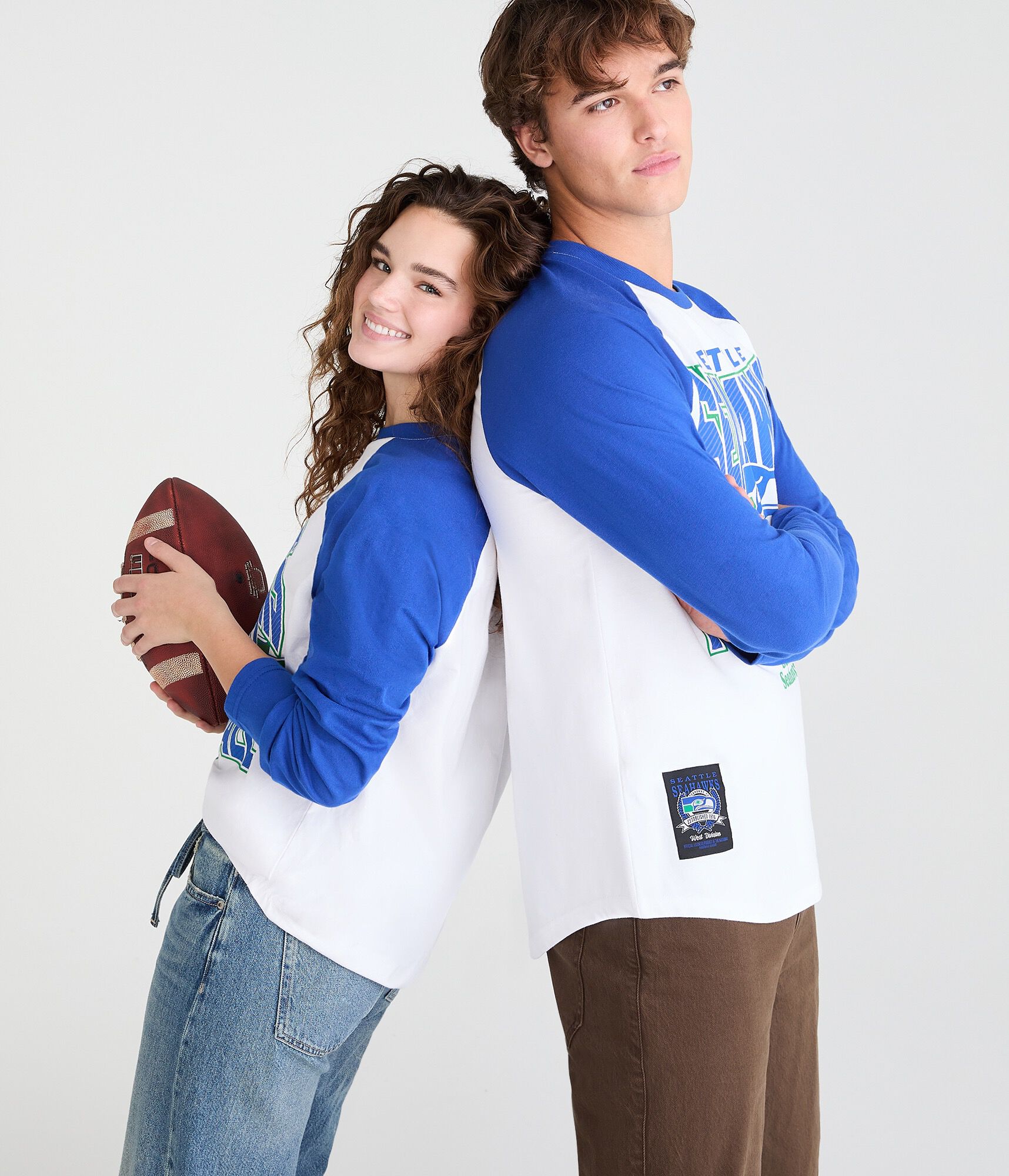 Long Sleeve Seattle Seahawks Football Relaxed Raglan Graphic Tee