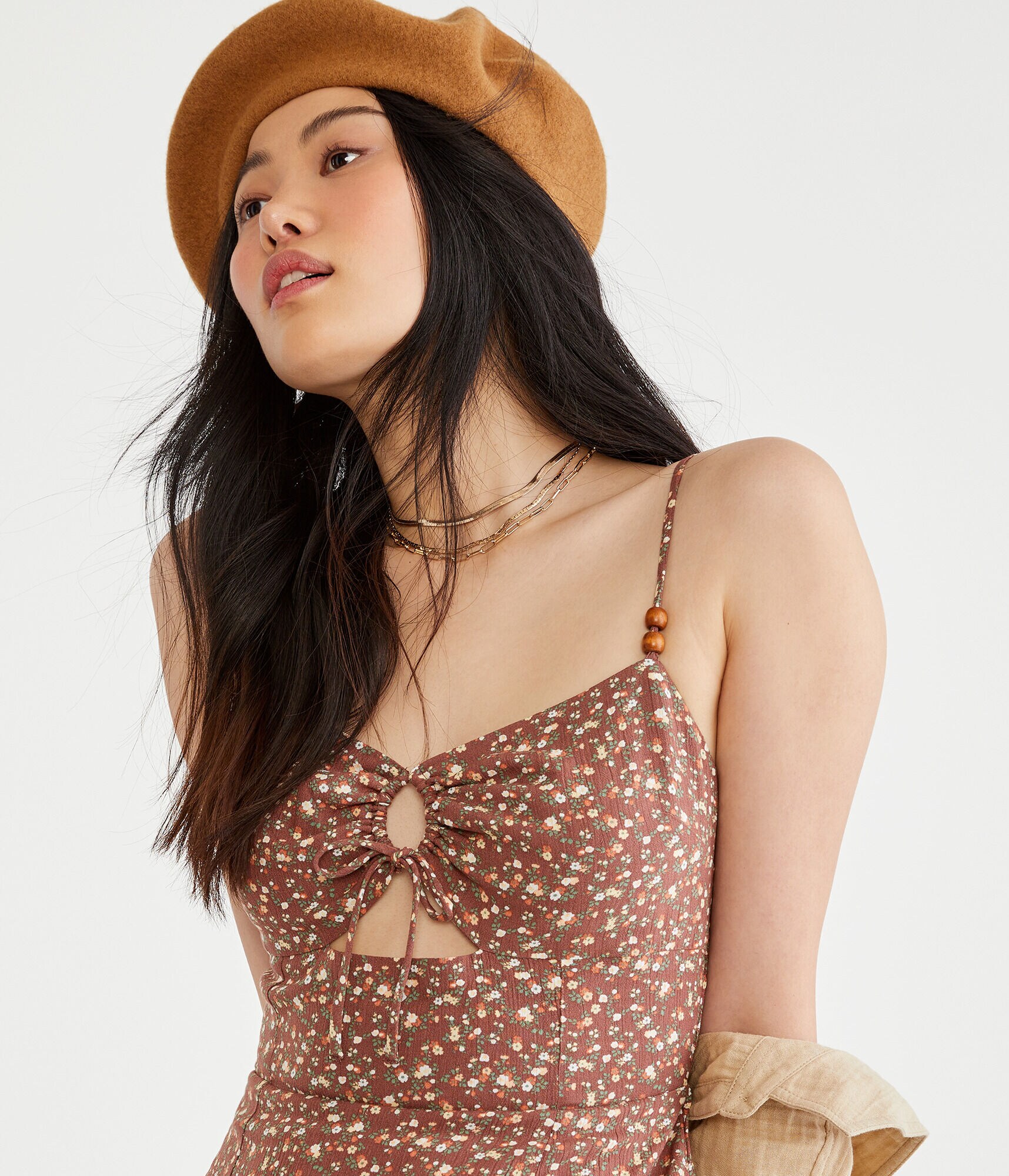 Floral V-Neck Keyhole Midi Dress