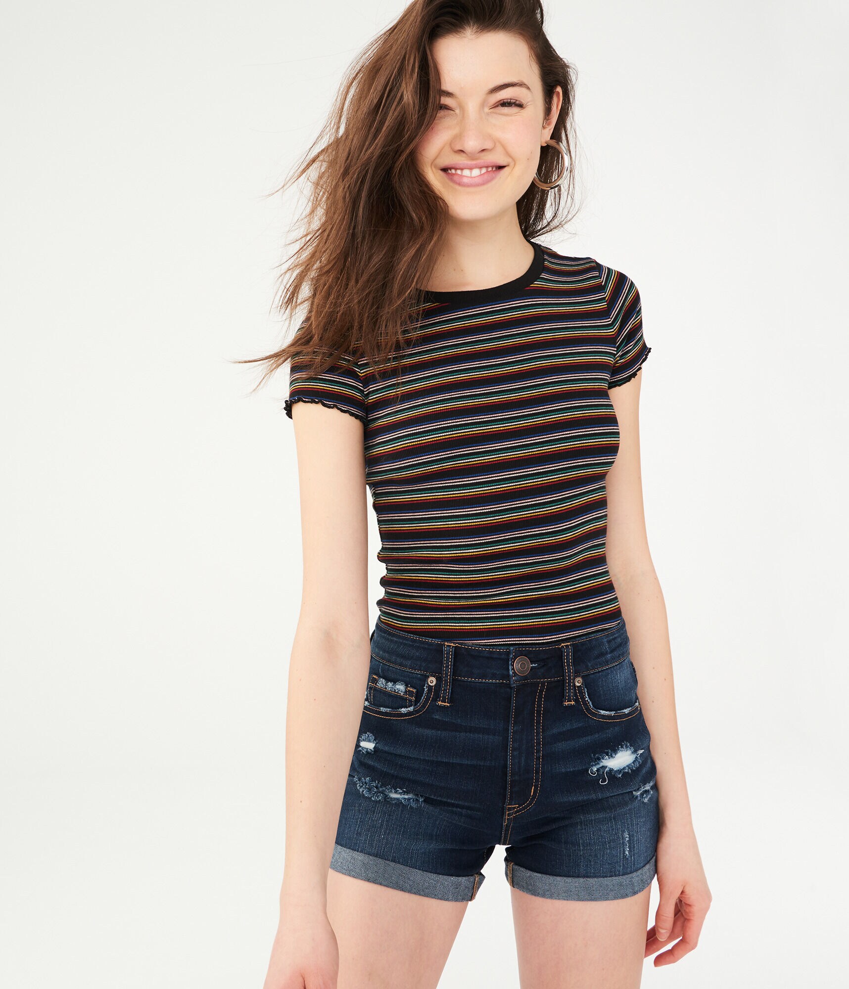 Super High-Rise Destroyed Denim Midi Shorts