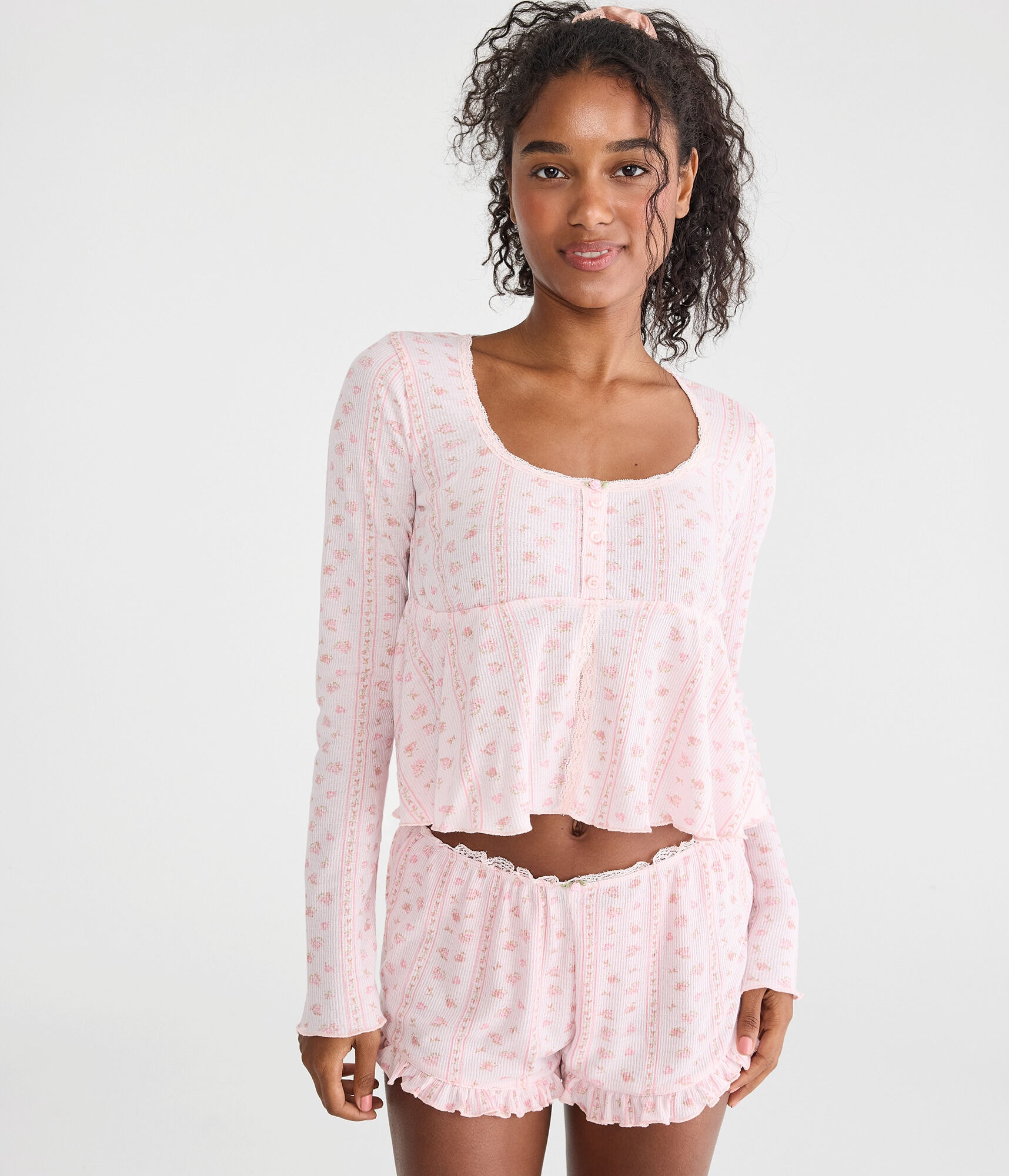 Long Sleeve Cropped Babydoll Sleep Tee