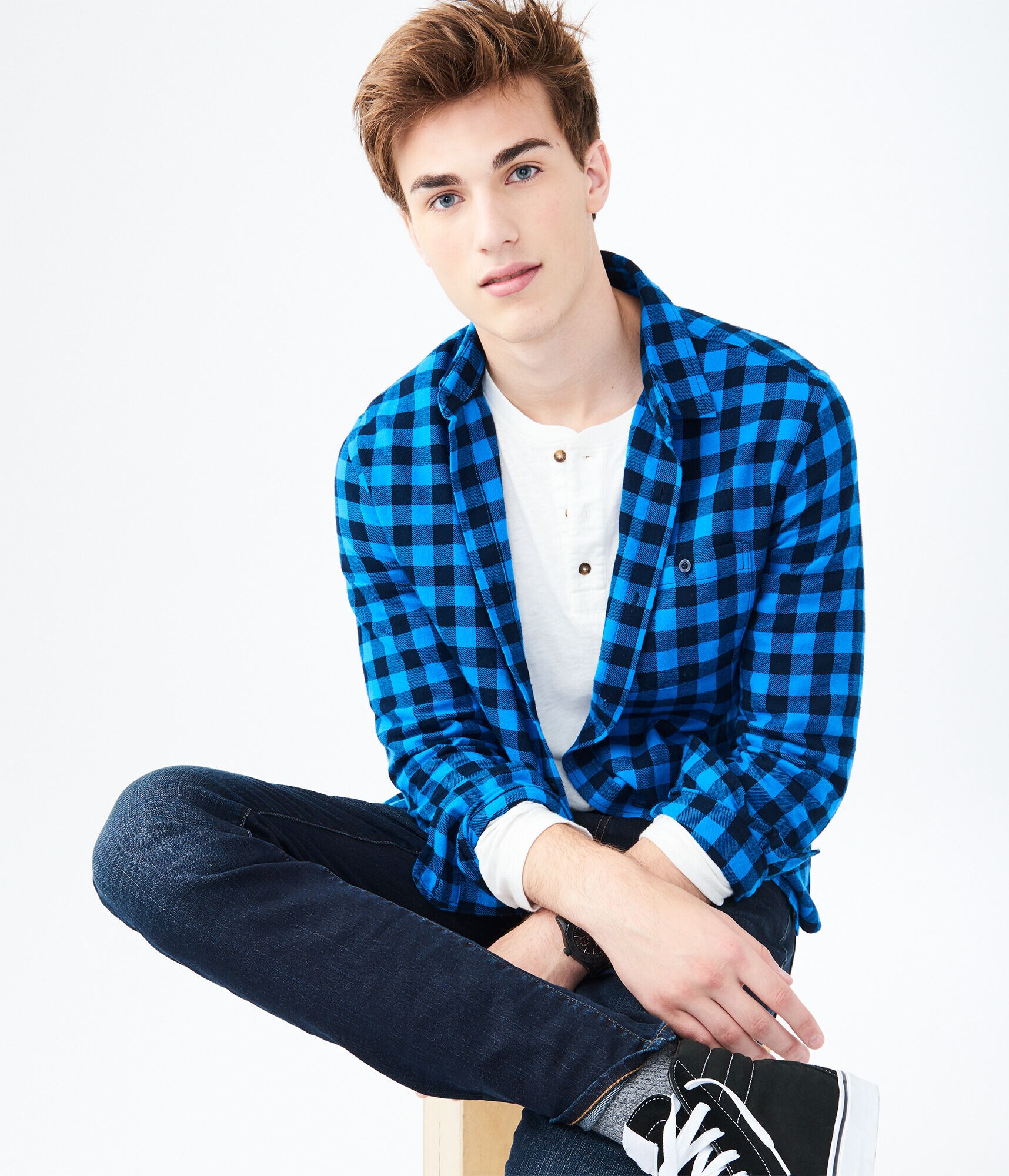 Long Sleeve Buffalo Plaid Flannel Woven Shirt