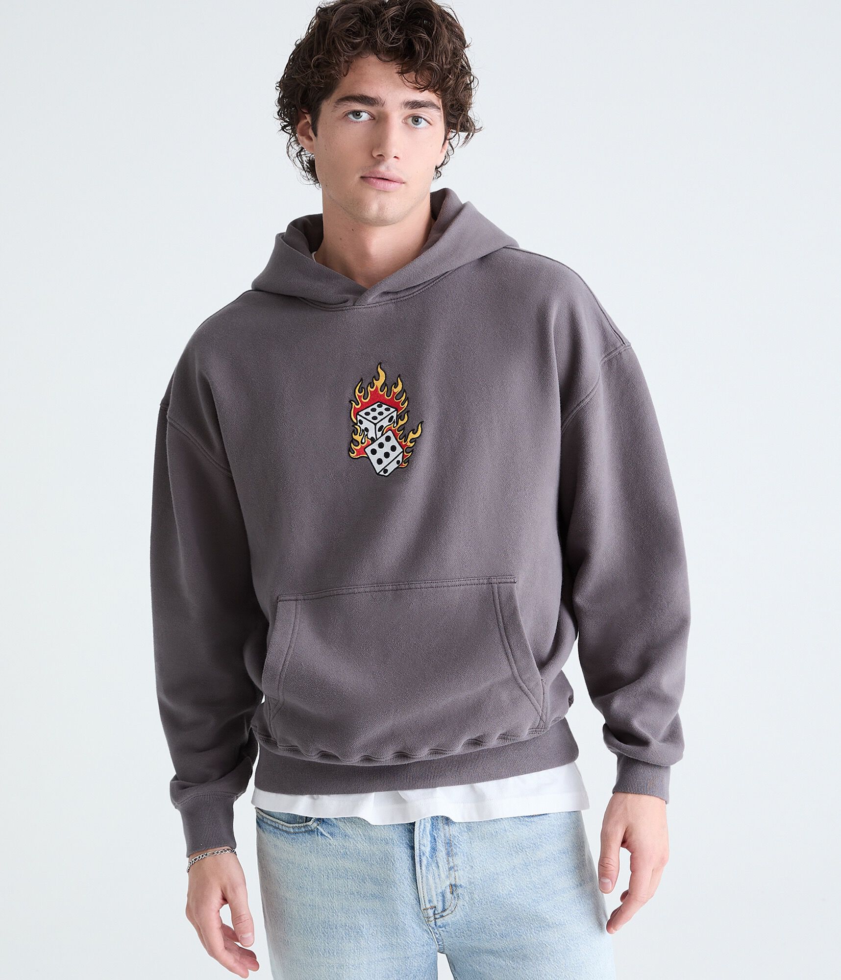 Cloud Soft Flaming Dice Boxy Pullover Hoodie