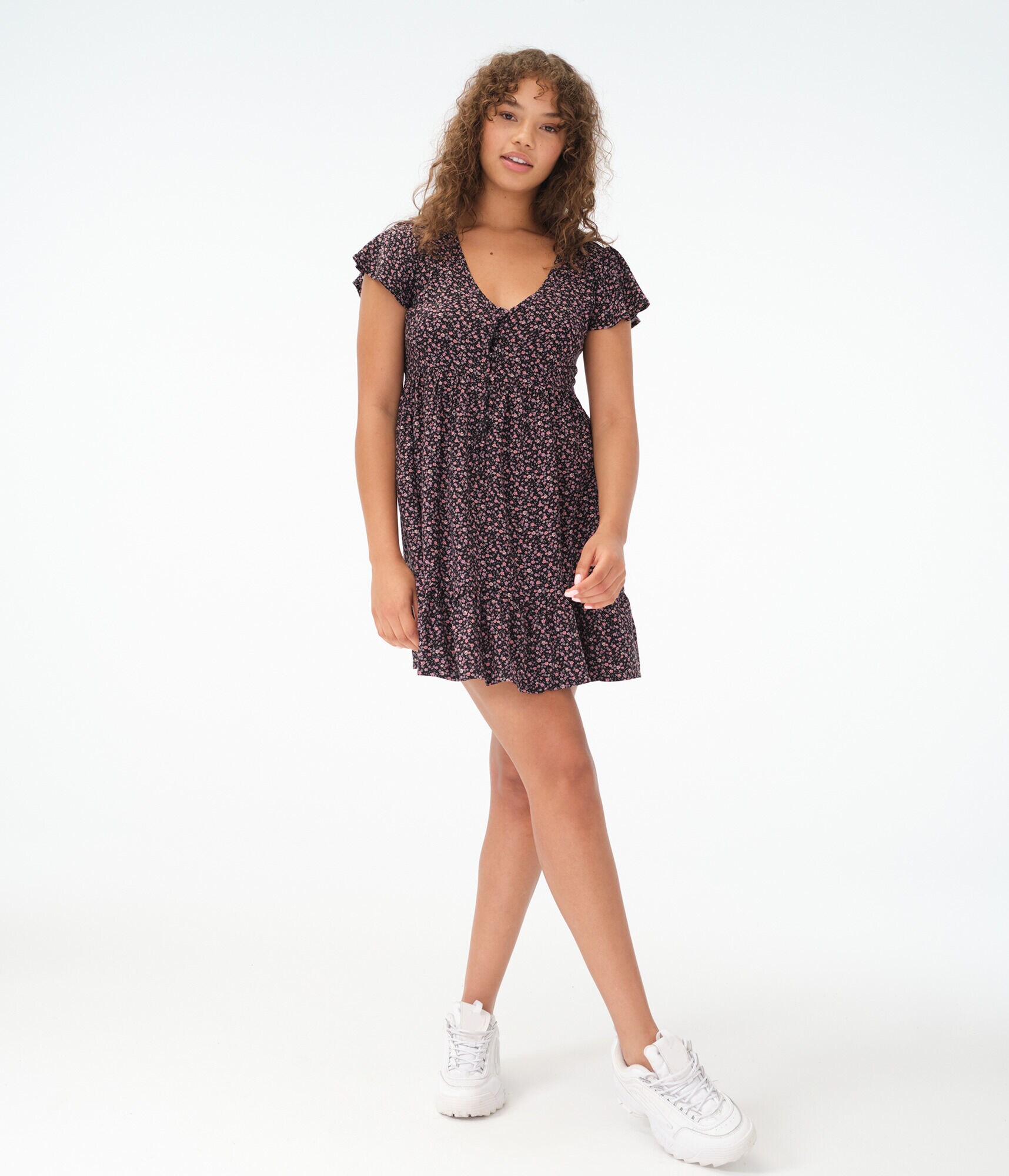 Floral V-Neck Babydoll Dress