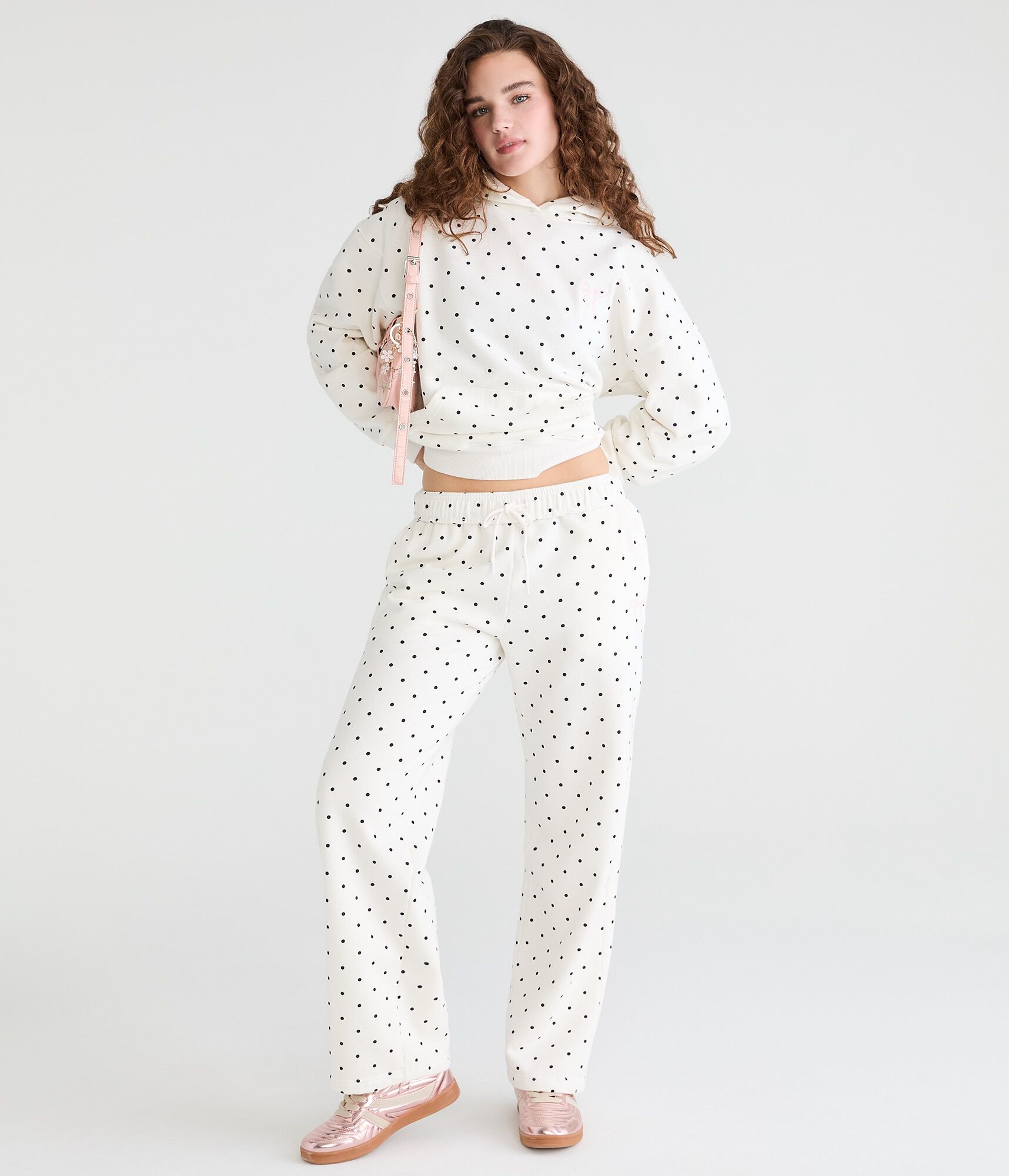 Cloud Soft Polka Dot Bow Pullover Hoodie