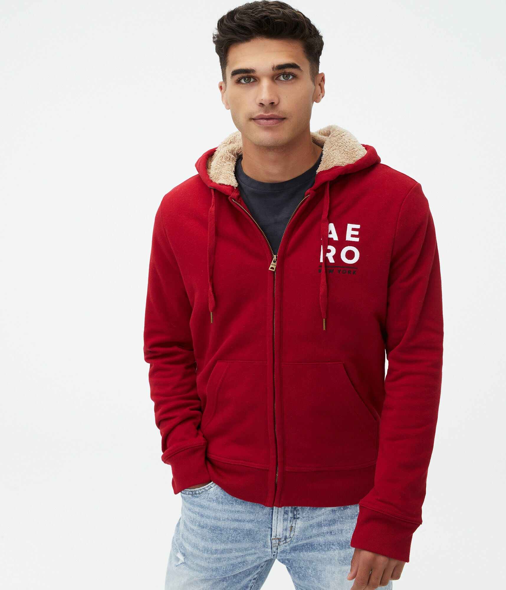 Aero New York Sherpa-Lined Full-Zip Hoodie