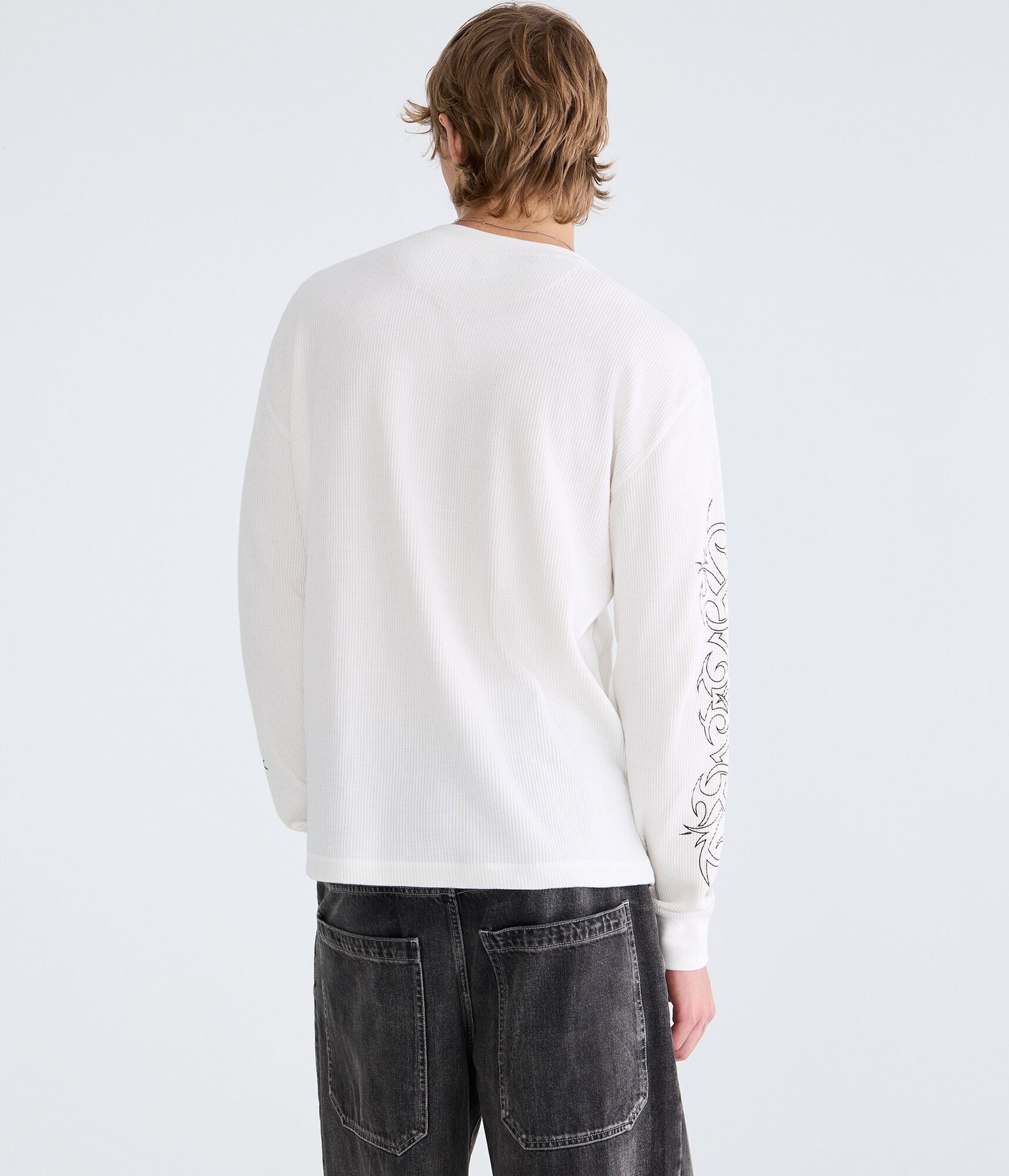 Long Sleeve Tribal Tattoo Graphic Thermal Tee