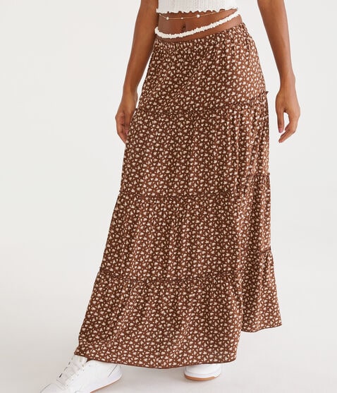 Floral Tiered High-Waisted Maxi Skirt