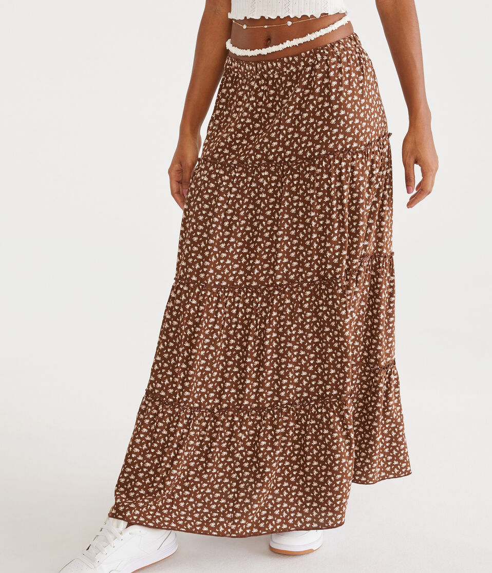 Floral Tiered High-Waisted Maxi Skirt