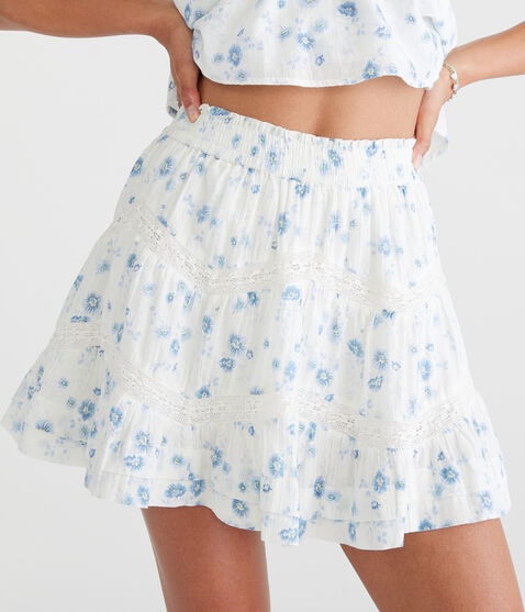 Floral Zigzag Lace Tiered Mini Skort Floral Zigzag Lace Tiered Mini Skort