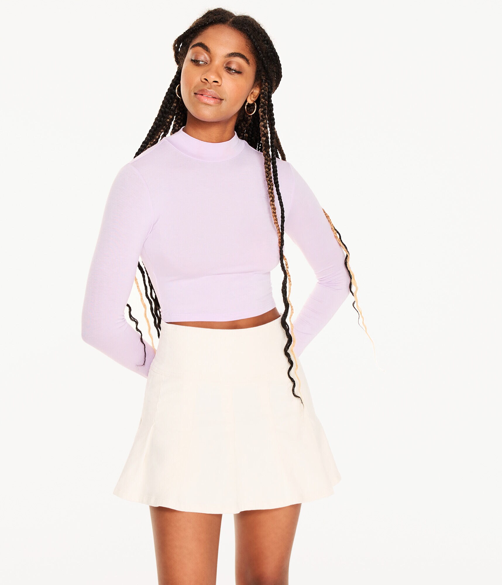 Long Sleeve Cropped Mock-Neck Tee