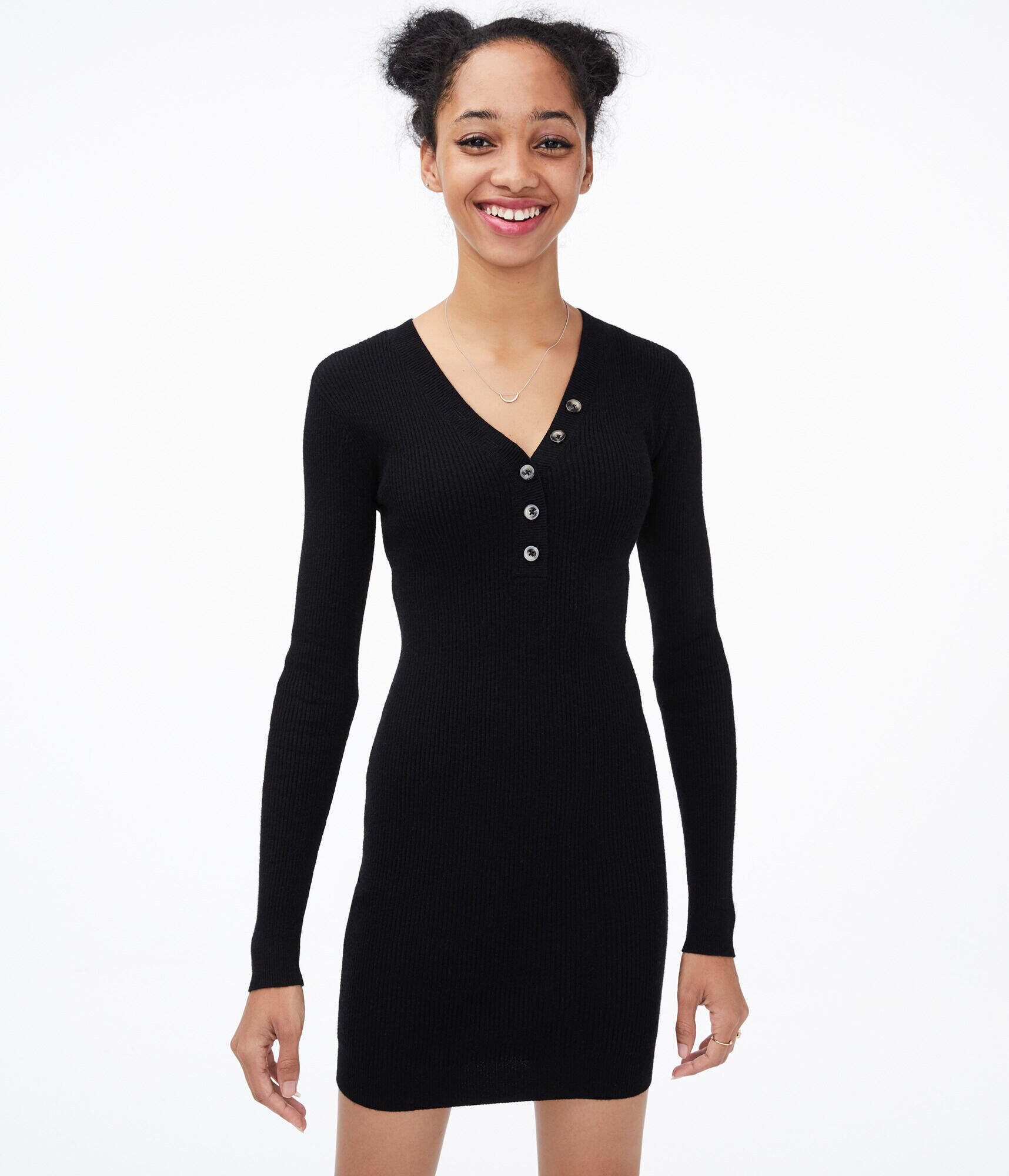 Long Sleeve Henley Sweater Dress***