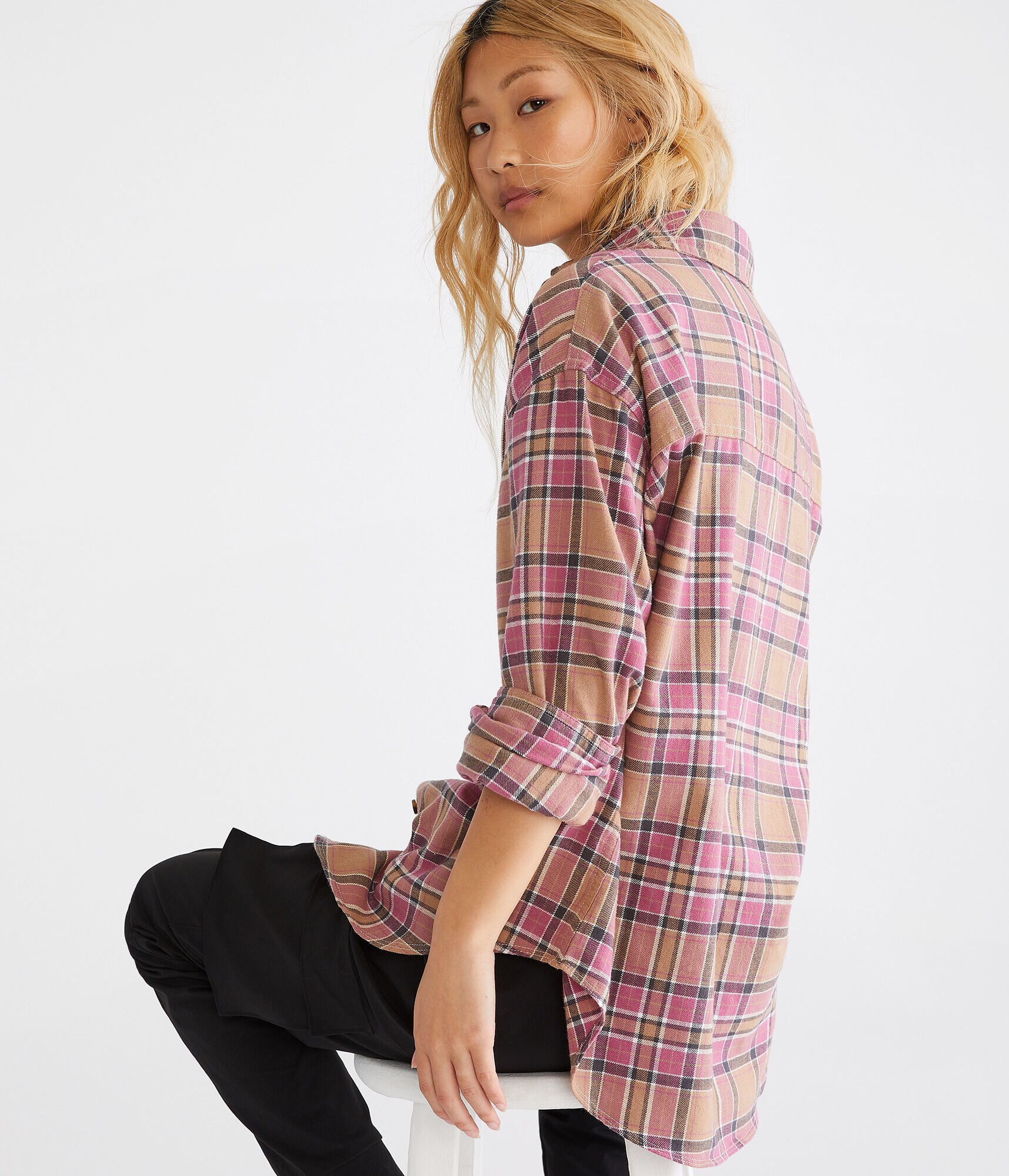 Long Sleeve Relaxed Plaid Flannel Shirt